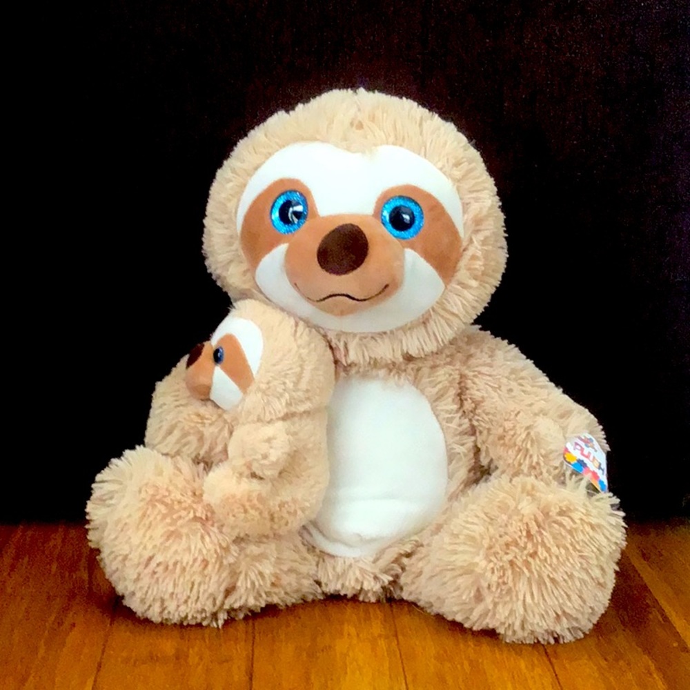 Plush Toy Factory 15" Sloth Momma and Sloth Baby Stuffed Soft Huggable Blue Eyes